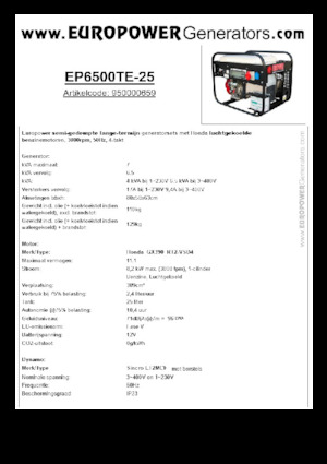 Benzines generátorok Europower EP6500TE-25 (S)