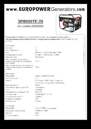 Benzines generátorok Europower EP6500TE-25 (S)