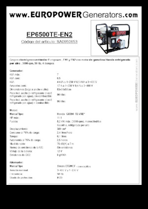 Benzines generátorok Europower EP6500TE-EN2 (S)