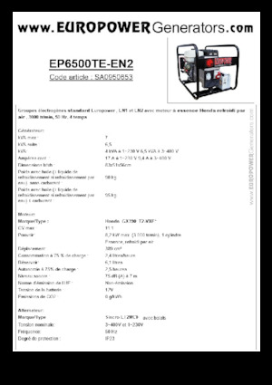 Benzines generátorok Europower EP6500TE-EN2 (S)