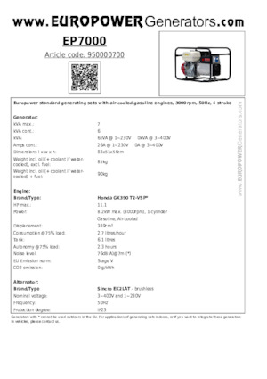 Benzines generátorok Europower EP7000 (S)