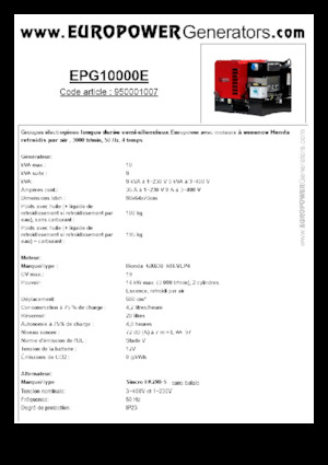 Benzines generátorok Europower EPG10000E (S)