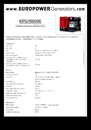 Benzines generátorok Europower EPG10000E (S)