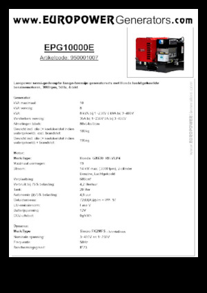 Benzines generátorok Europower EPG10000E (S)