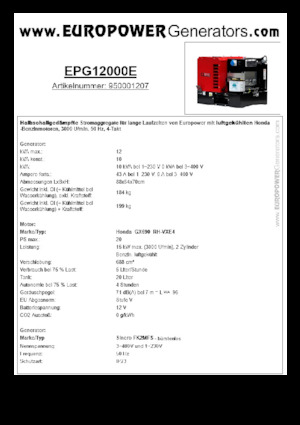 Benzines generátorok Europower EPG12000E (S)