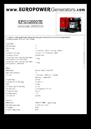 Benzines generátorok Europower EPG12000TE (S)