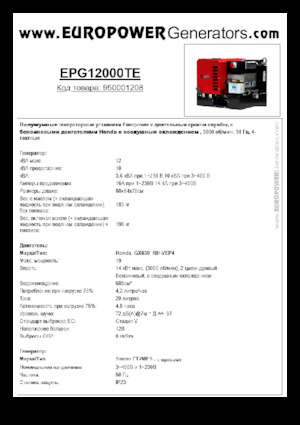 Benzines generátorok Europower EPG12000TE (S)