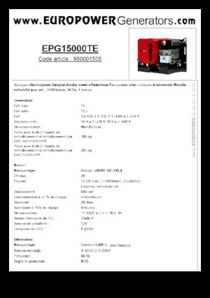 Benzines generátorok Europower EPG15000TE (S)