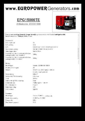Benzines generátorok Europower EPG15000TE (S)