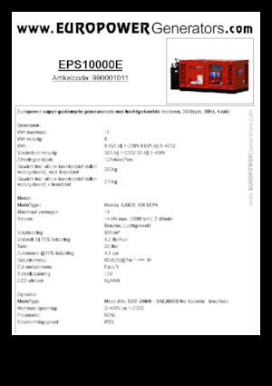 Benzines generátorok Europower EPS10000E (MA)