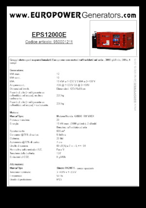 Benzines generátorok Europower EPS12000E (S)
