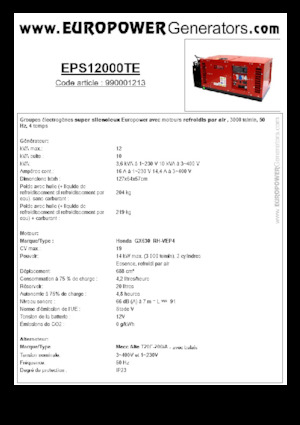 Benzines generátorok Europower EPS12000TE (MA)