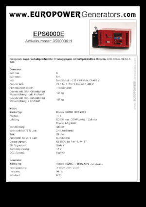 Benzines generátorok Europower EPS6000E (S)
