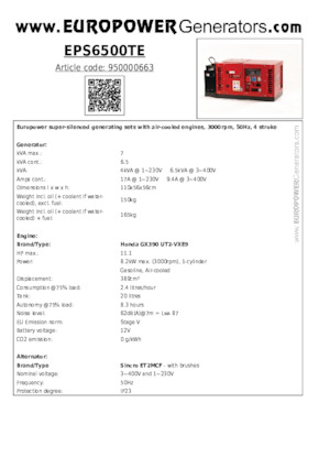 Benzines generátorok Europower EPS6500TE (S)