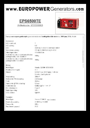 Benzines generátorok Europower EPS6500TE (S)