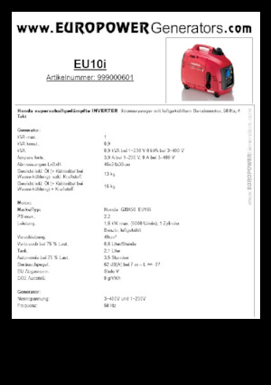 Benzines generátorok Europower EU10i