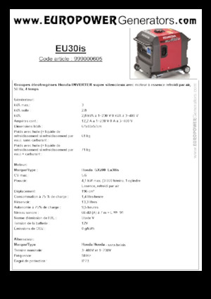 Benzines generátorok Europower EU30is