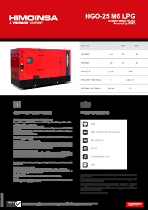 Benzines generátorok HIMOINSA HGO-25 M6 LPG