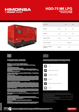 Benzines generátorok HIMOINSA HGO-75 M6 LPG