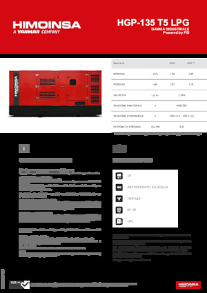 Benzines generátorok HIMOINSA HGP-135 T5 LPG