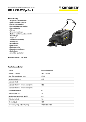 Kézi vezérlésű seprők Kärcher KM 75/40 W Bp Pack Professional