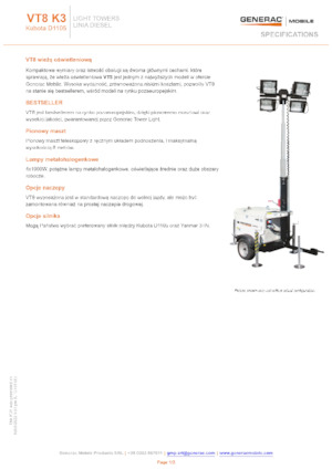 Világítóárbocok Generac Mobile VT 8 P