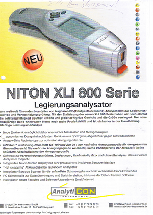 Fémanalizátorok Niton XLi 800
