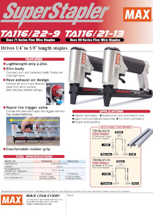 Szög és kapocsbelövők MAX USA CORP. TA116A/22-9