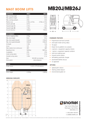 Gumikerekes vertikális emelésű munkaállványok Snorkel MB26J