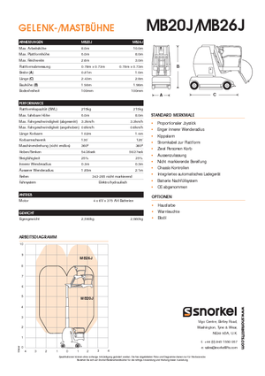 Gumikerekes vertikális emelésű munkaállványok Snorkel MB26J