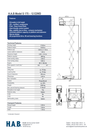 Gumikerekes ollós személyemelők HAB S 175-12 E 2WD