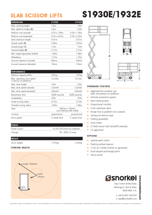 Gumikerekes ollós személyemelők Snorkel S1930E