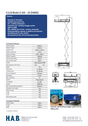 Gumikerekes ollós személyemelők HAB S 240-25 D 4WD S
