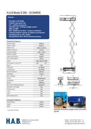 Gumikerekes ollós személyemelők HAB S 280-25 D 4WD S