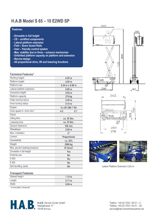 Gumikerekes ollós személyemelők HAB S 65-10 E 2WD SP