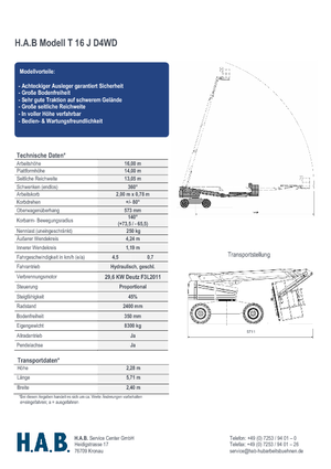 Gumikerekes töretőgémes munkaállványok HAB T 16 JD 4WD