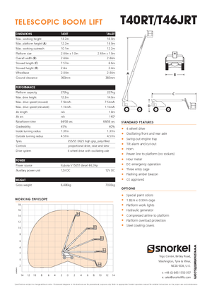 Gumikerekes töretőgémes munkaállványok Snorkel T40RT