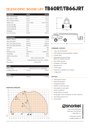 Gumikerekes töretőgémes munkaállványok Snorkel T60RT