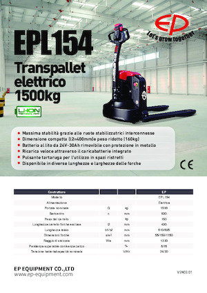 Gyslogkiséretű villástargoncák EP EPL154