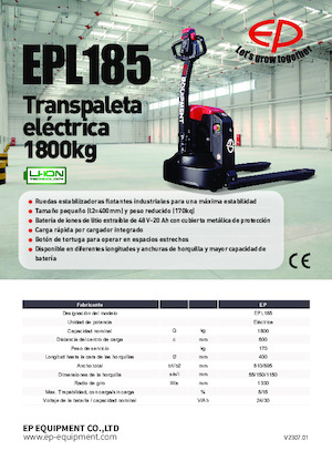 Gyslogkiséretű villástargoncák EP EPL185