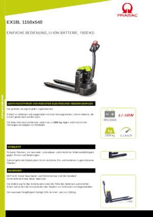 Gyslogkiséretű villástargoncák PRAMAC Lifter EX 18 L