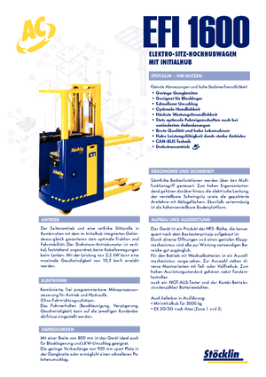 Vezetőüléses raklapemelők Stöcklin EFI 1600