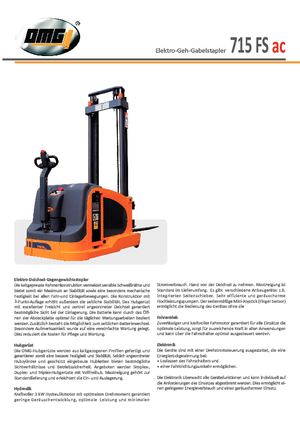 Gyalogkiséretű raklapemelák OMG 715 FS ac