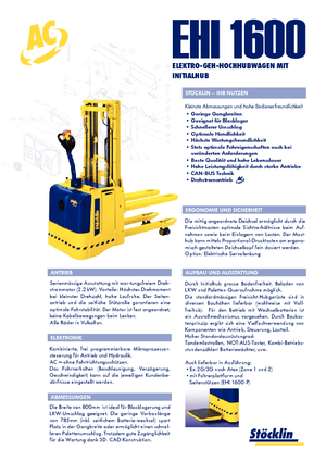 Gyalogkiséretű raklapemelák Stöcklin EHI 1600