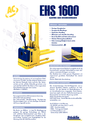 Gyalogkiséretű raklapemelák Stöcklin EHS 1600