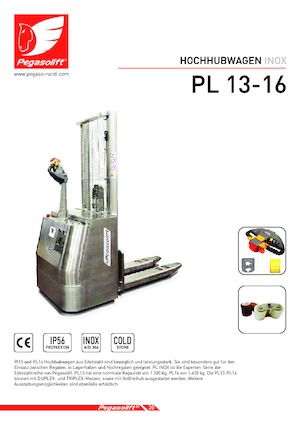 Gyalogkiséretű raklapemelák Pegasolift PL 16 Inox 