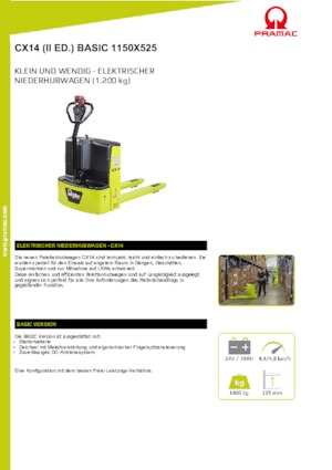 Gyslogkiséretű villástargoncák PRAMAC Lifter CX 14 Basic GEL