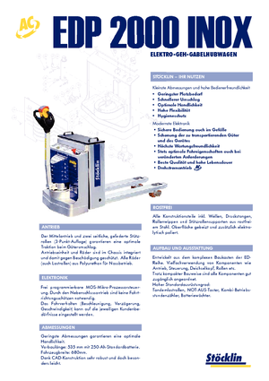 Gyslogkiséretű villástargoncák Stöcklin EDP 2000 Inox