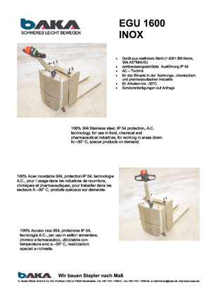 Gyslogkiséretű villástargoncák Baka EGU 1600 Inox