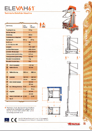 Gumikerekes vertikális emelésű munkaállványok Faraone Elevah 61